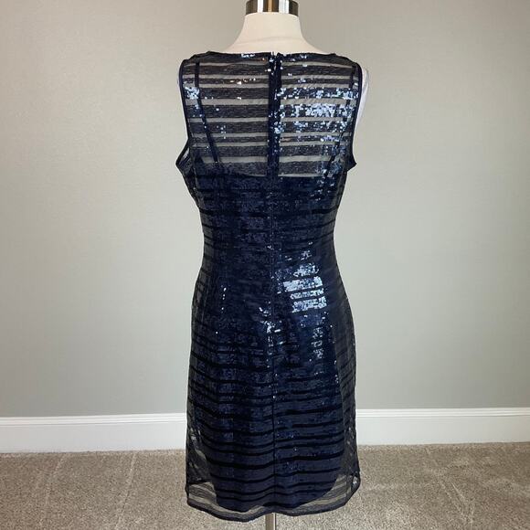 Vince Camuto Sequined Sleeveless Sheath Cocktail Dress Navy Blue Size 10 - Picture 5 of 12